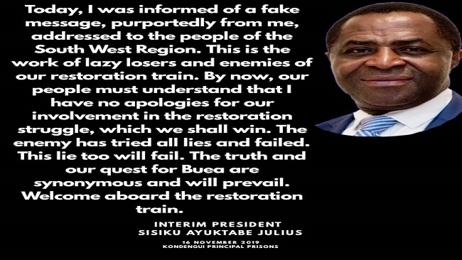President Sisiku Ayuk Tabe says Southern Cameroons resistance will force French Cameroun troops out of Ambazonia