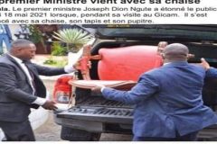 Dion Ngute’s chair Dion Ngute-Laurent Esso Palaver: PM travels to Douala with his own seat, carpet, food and drinking water
