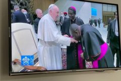 The Holy Father and Bishops Nkea and Aloys Pope Francis receives Bishop Aloysius Fondong, encourages new bishop for Mamfe