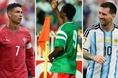 Who is the African World Cup goalscorer older than Ronaldo and Messi?